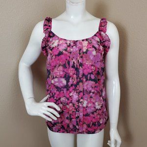 Ann Taylor LOFT Floral Watercolor Cotton/Silk Bubble Tank Top~Size S